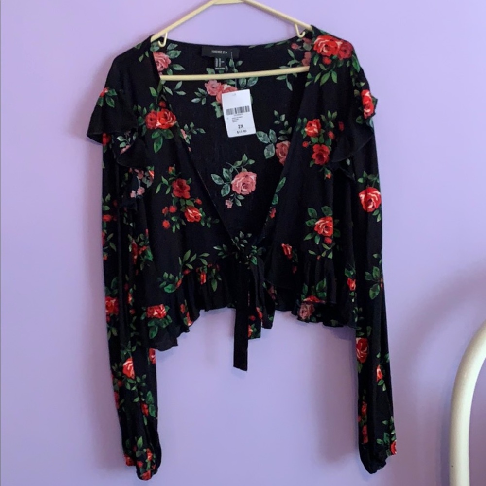 Black, rose printed top